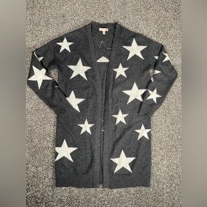 Philosophy Cashmere Womens Star Long Cardigan Wrap Gray White Size XS